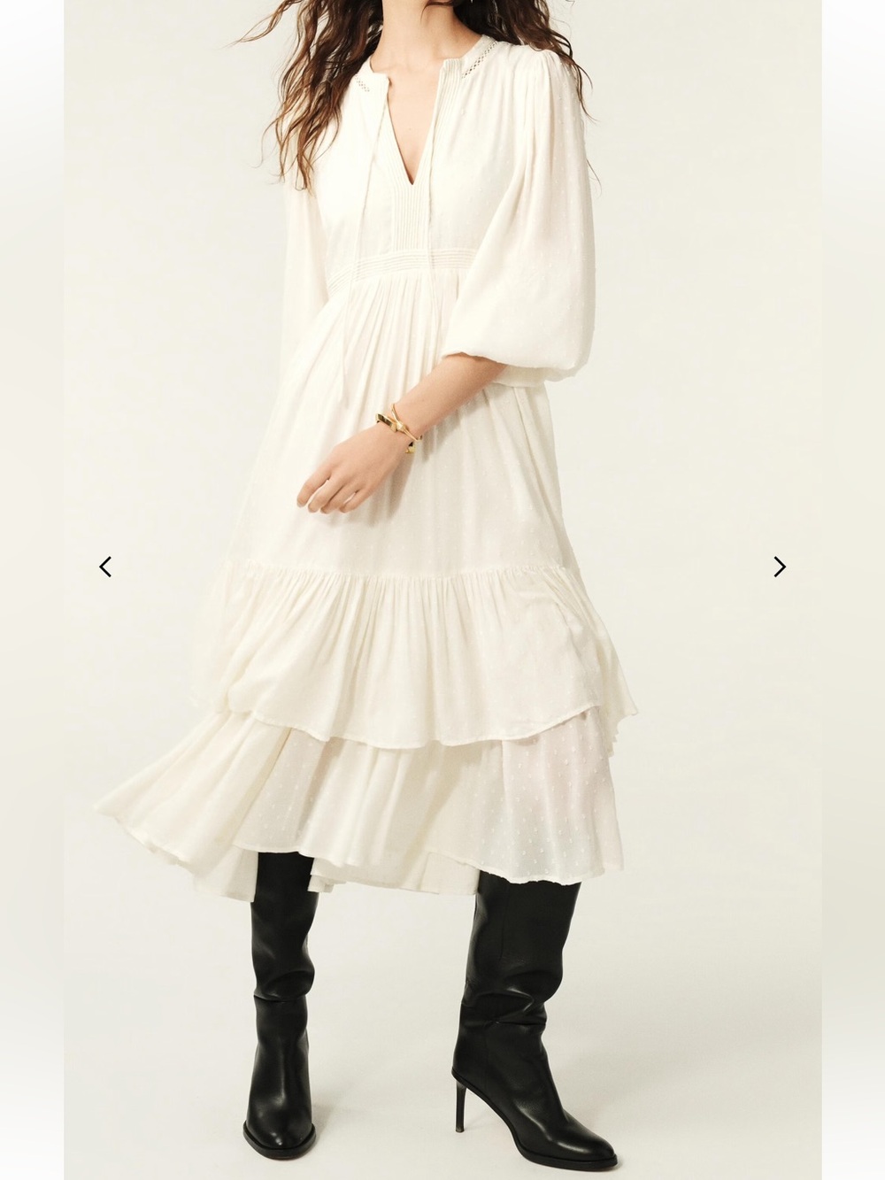 Ba&sh Plume Midi Dress Ecru NWT Size Small White Romantic French Girl Flowy Sz 1
